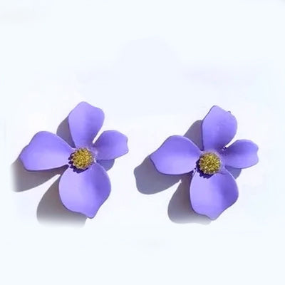 Blue Four Leaves Floral Stud Earrings