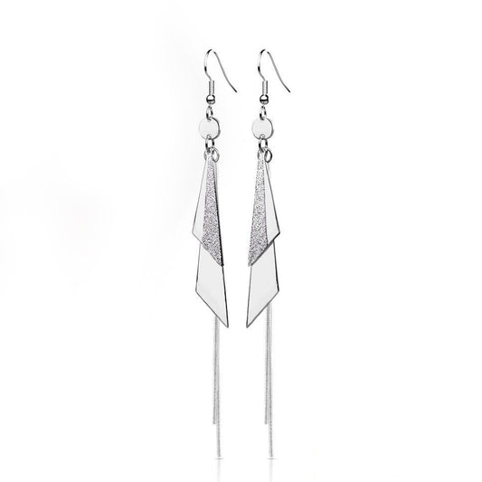 Silver Triangles and Chain Dangle Drop Earrings