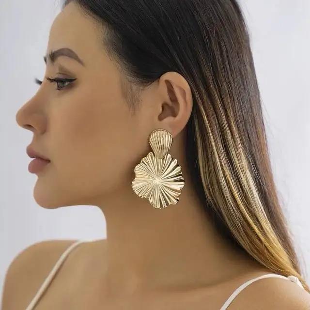 Chunky floral gold drop earrings