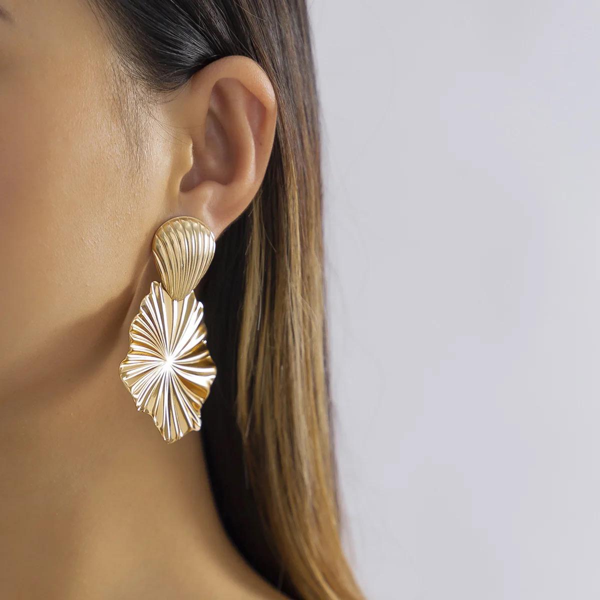 Chunky floral gold drop earrings