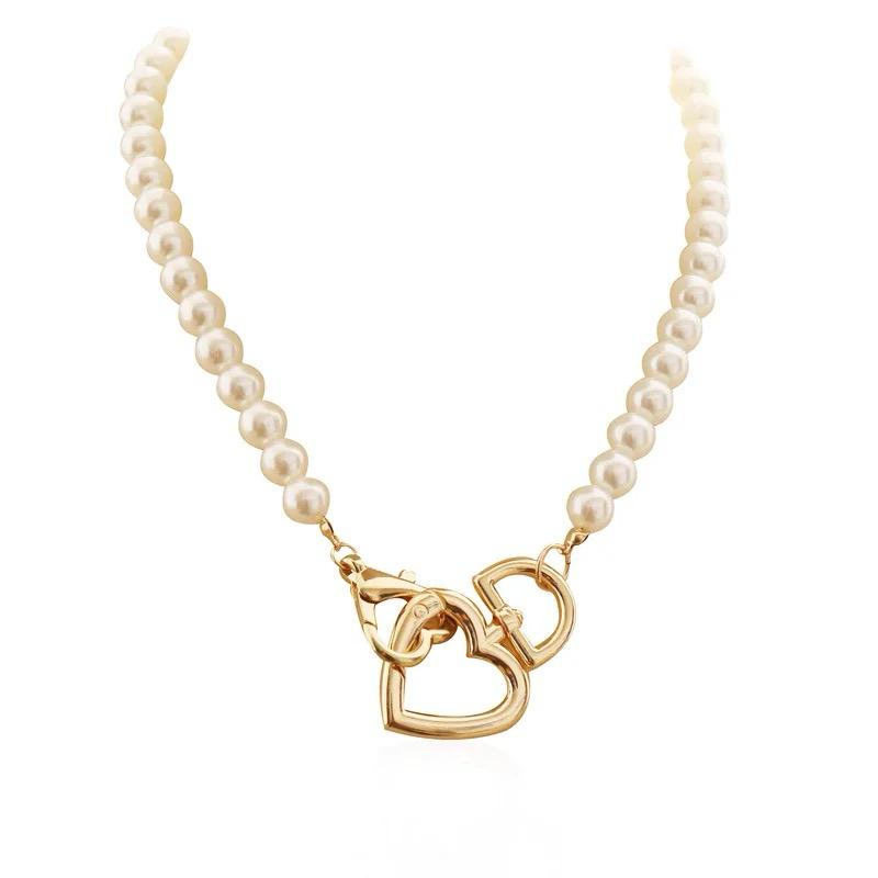 Heart gold pendant pearl necklace