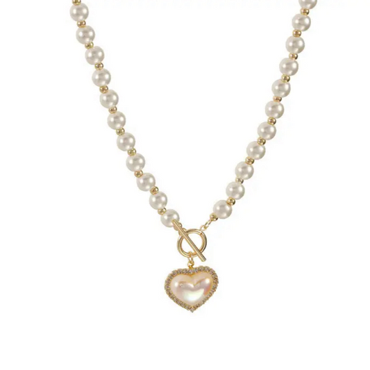 White Love Pearl Beaded Pendant Necklace